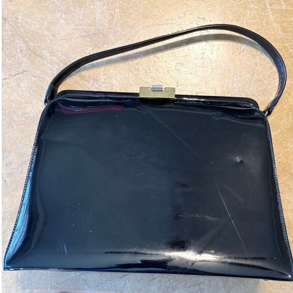 Vintage Theodore of California Black Patent Purse with Dual-Tone Hardware